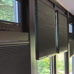 closeup of black duette blinds