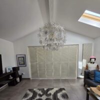 cream patio shutters on track