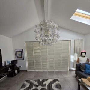 cream patio shutters on track