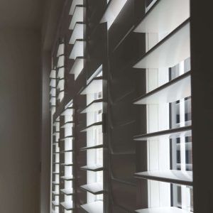 close up of white shutter slats