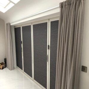 dark grey duette blinds on patio doors