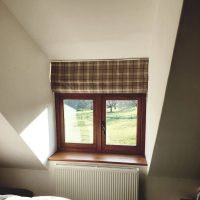 brown tartan checked Roman blinds