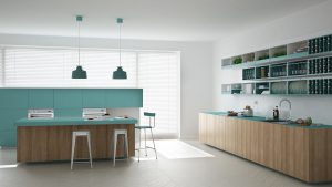 pale kitchen with blinds