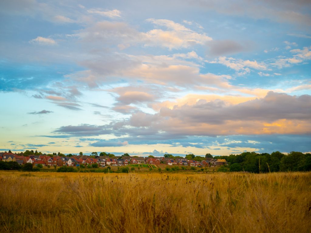 View of Kettering houses over a field