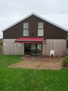 Barnowl Farm Shop awning installation by Fraser James Blinds in Northamptonshire