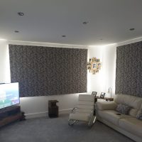 Grey patterned Roman blinds in Northampton by Fraser James Blinds