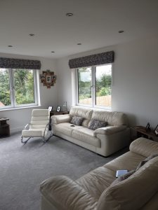 Made to measure Roman blinds in living room by Fraser James Blinds in Northampton