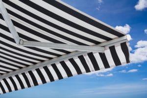 Black and White Striped Manual Awnings