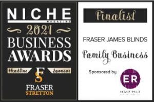 Niche 2021 Business Awards poster, with Fraser James Blinds as featured semi-finalist in family business category