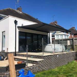 electric awnings at rear of property